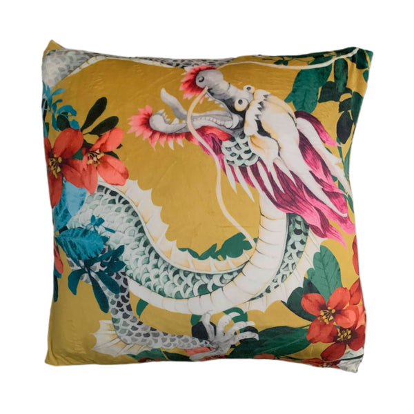 Dragon Square 50x50cm Velvet Cushion Cover - Gold